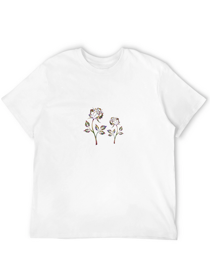 Black T-Shirt with Floral Rose Design
