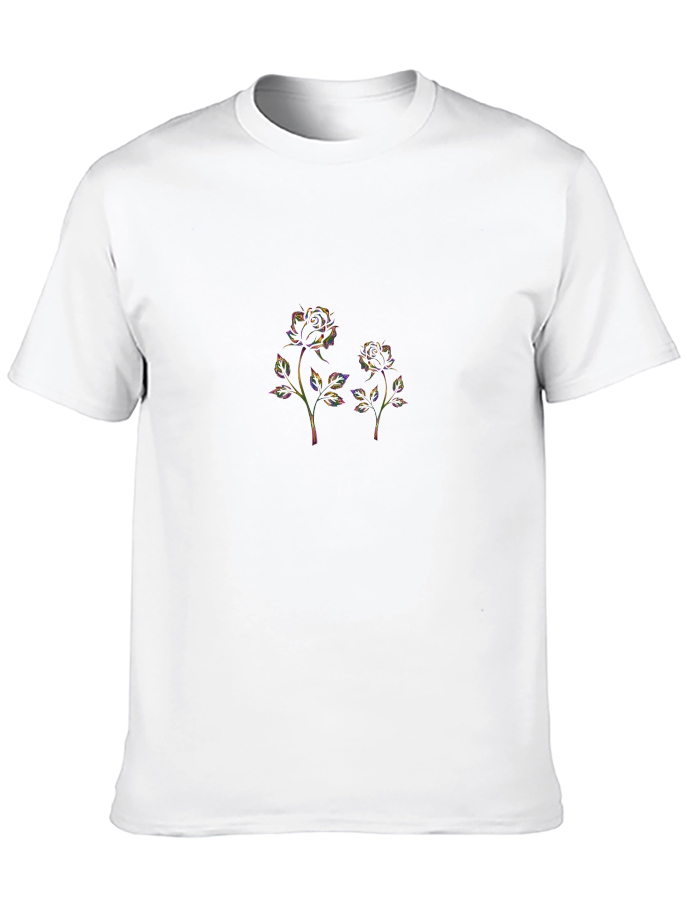 Black T-Shirt with Floral Rose Design