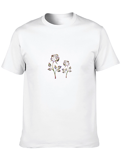 Black T-Shirt with Floral Rose Design