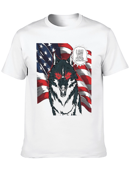 Wolf King American Flag Graphic T-Shirt