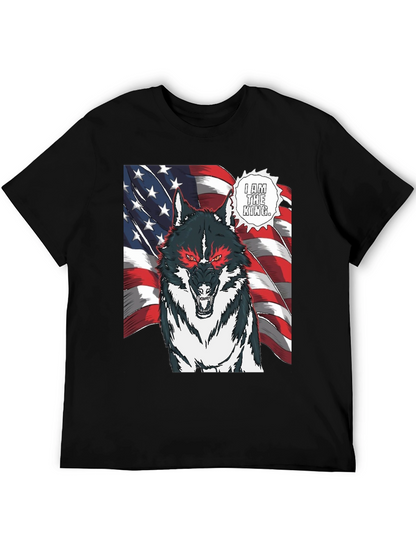 Wolf King American Flag Graphic T-Shirt