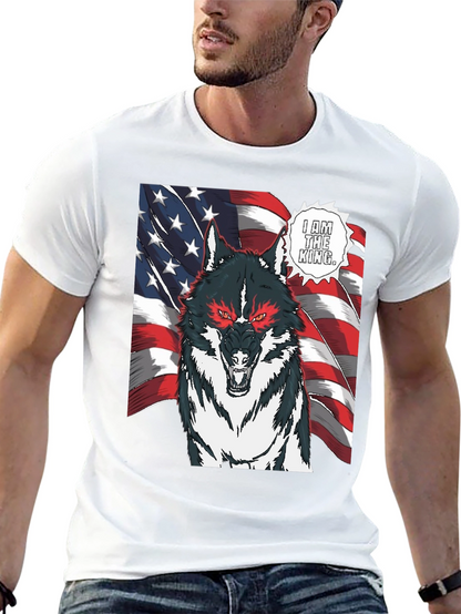 Wolf King American Flag Graphic T-Shirt