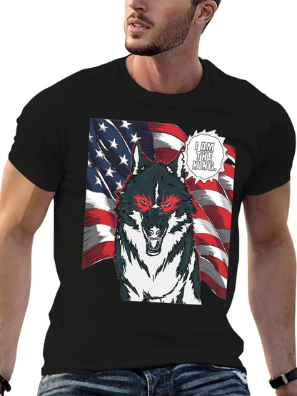 Wolf King American Flag Graphic T-Shirt
