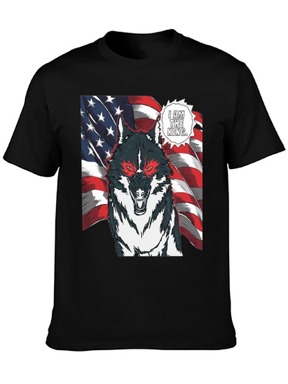 Wolf King American Flag Graphic T-Shirt