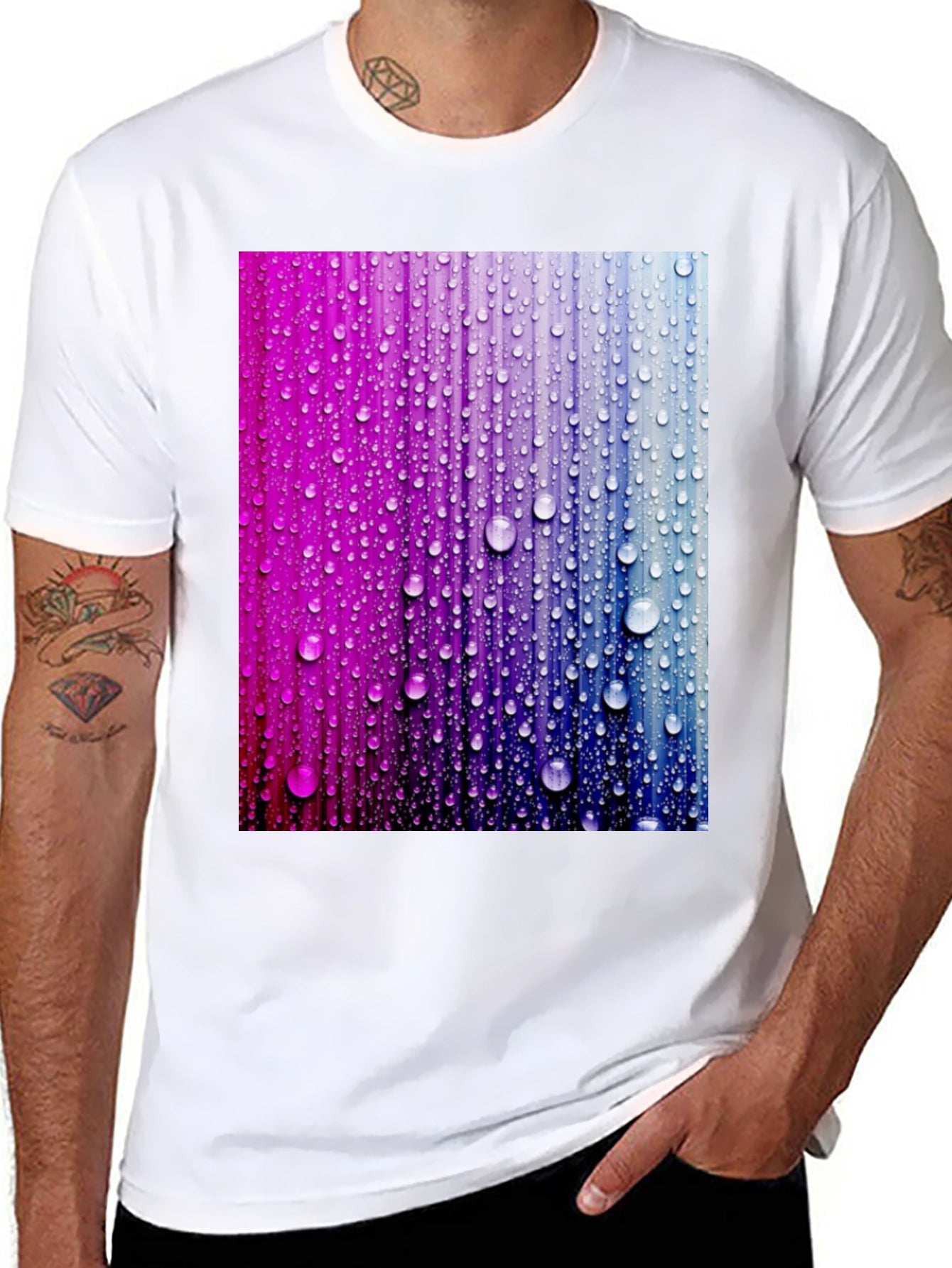 Vibrant Raindrop Graphic Tee - Black Cotton T-Shirt