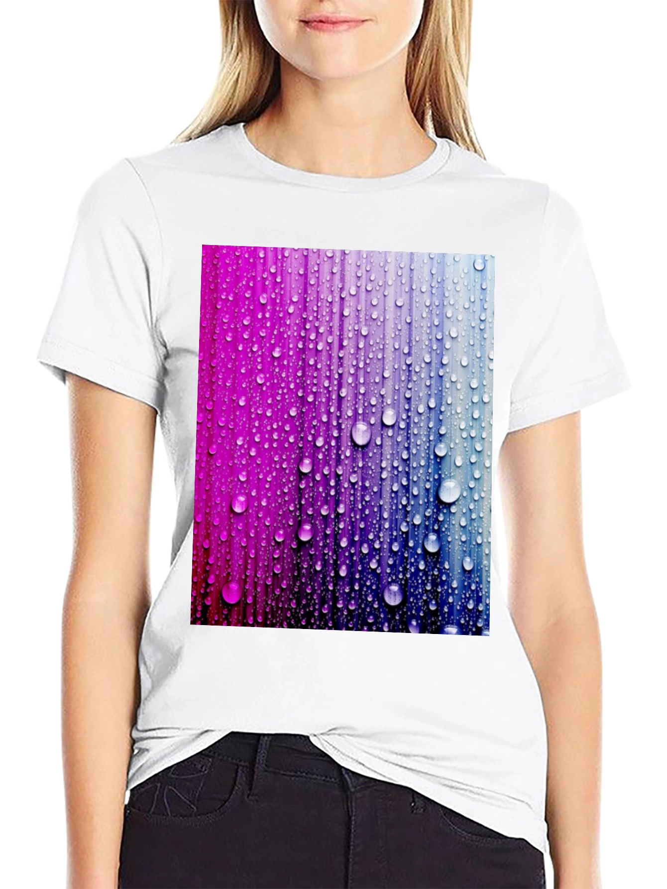 Vibrant Raindrop Graphic Tee - Black Cotton T-Shirt