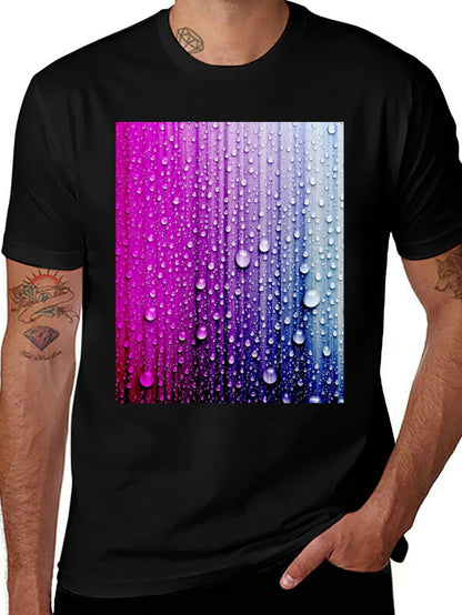 Vibrant Raindrop Graphic Tee - Black Cotton T-Shirt