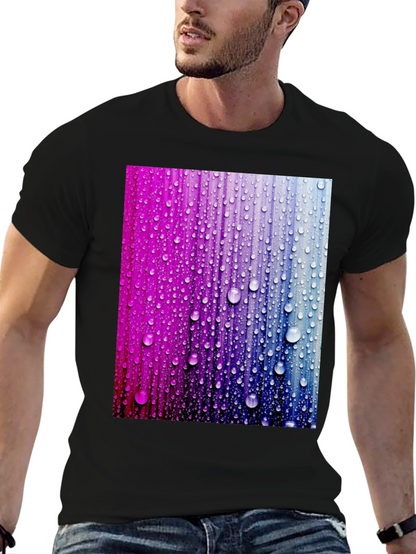 Vibrant Raindrop Graphic Tee - Black Cotton T-Shirt