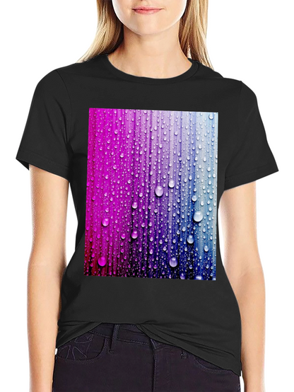 Vibrant Raindrop Graphic Tee - Black Cotton T-Shirt