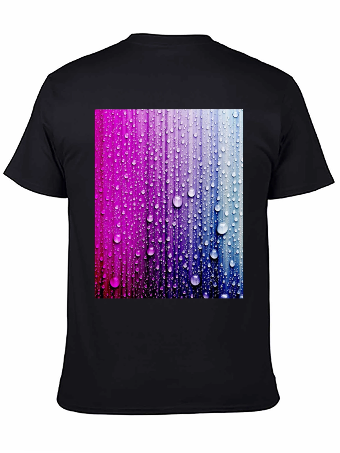 Vibrant Raindrop Graphic Tee - Black Cotton T-Shirt