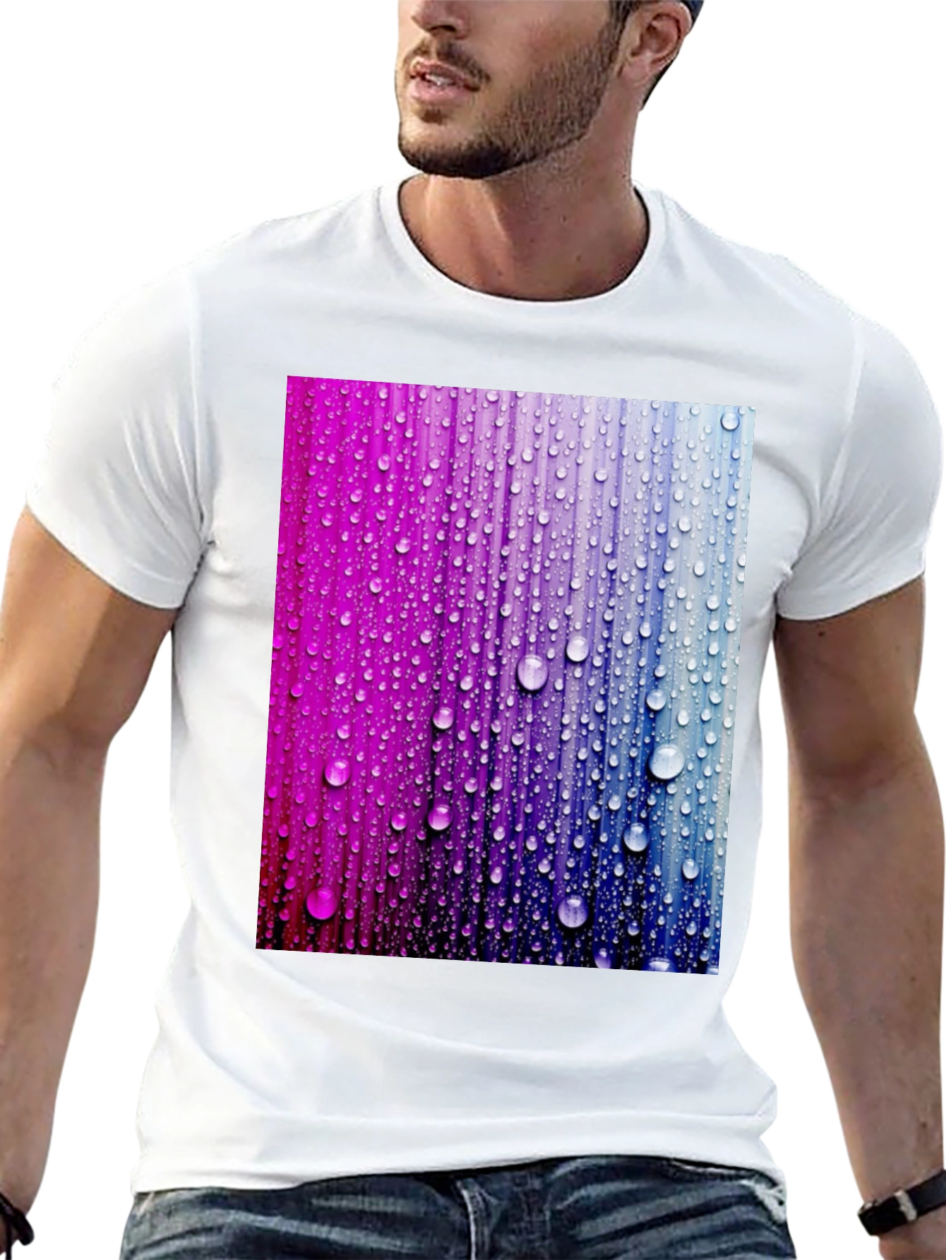 Vibrant Raindrop Graphic Tee - Black Cotton T-Shirt