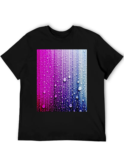 Vibrant Raindrop Graphic Tee - Black Cotton T-Shirt