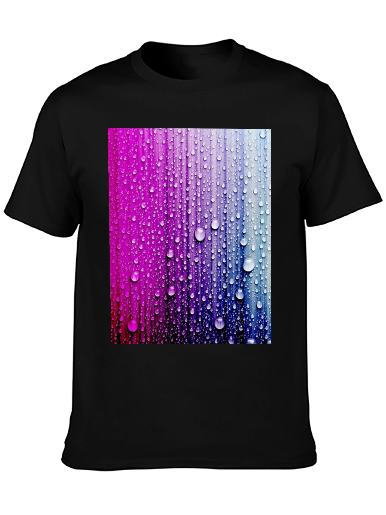 Vibrant Raindrop Graphic Tee - Black Cotton T-Shirt