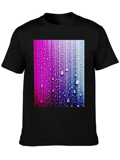 Vibrant Raindrop Graphic Tee - Black Cotton T-Shirt