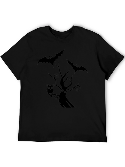 Spooky Halloween Graphic Tee - Bats & Tree