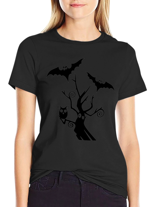 Spooky Halloween Graphic Tee - Bats & Tree