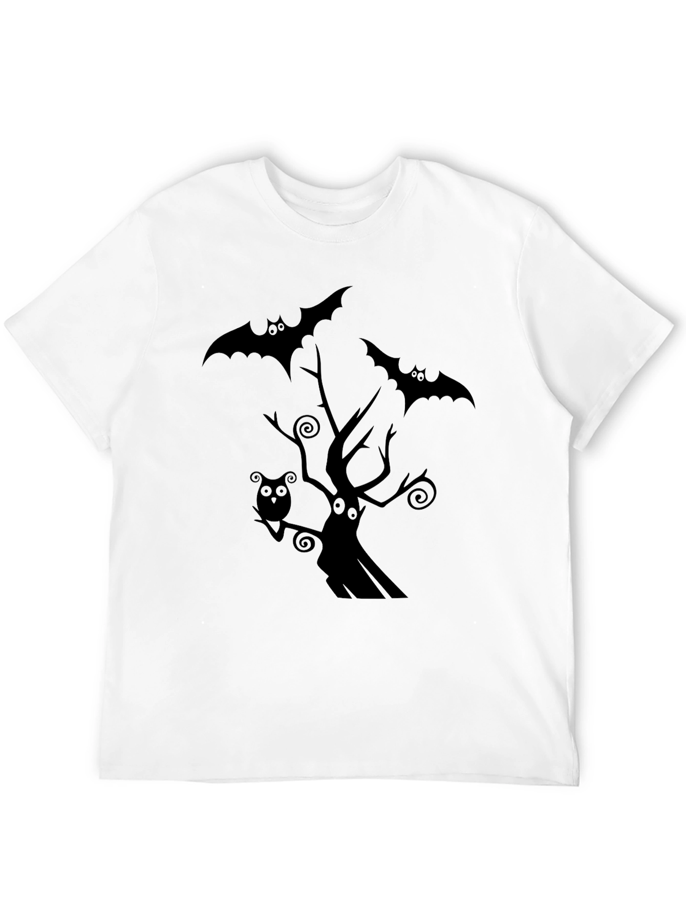 Spooky Halloween Graphic Tee - Bats & Tree