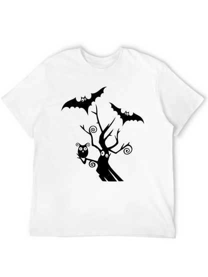 Spooky Halloween Graphic Tee - Bats & Tree