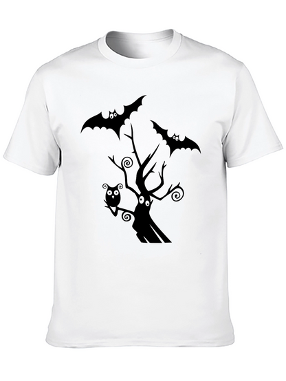 Spooky Halloween Graphic Tee - Bats & Tree
