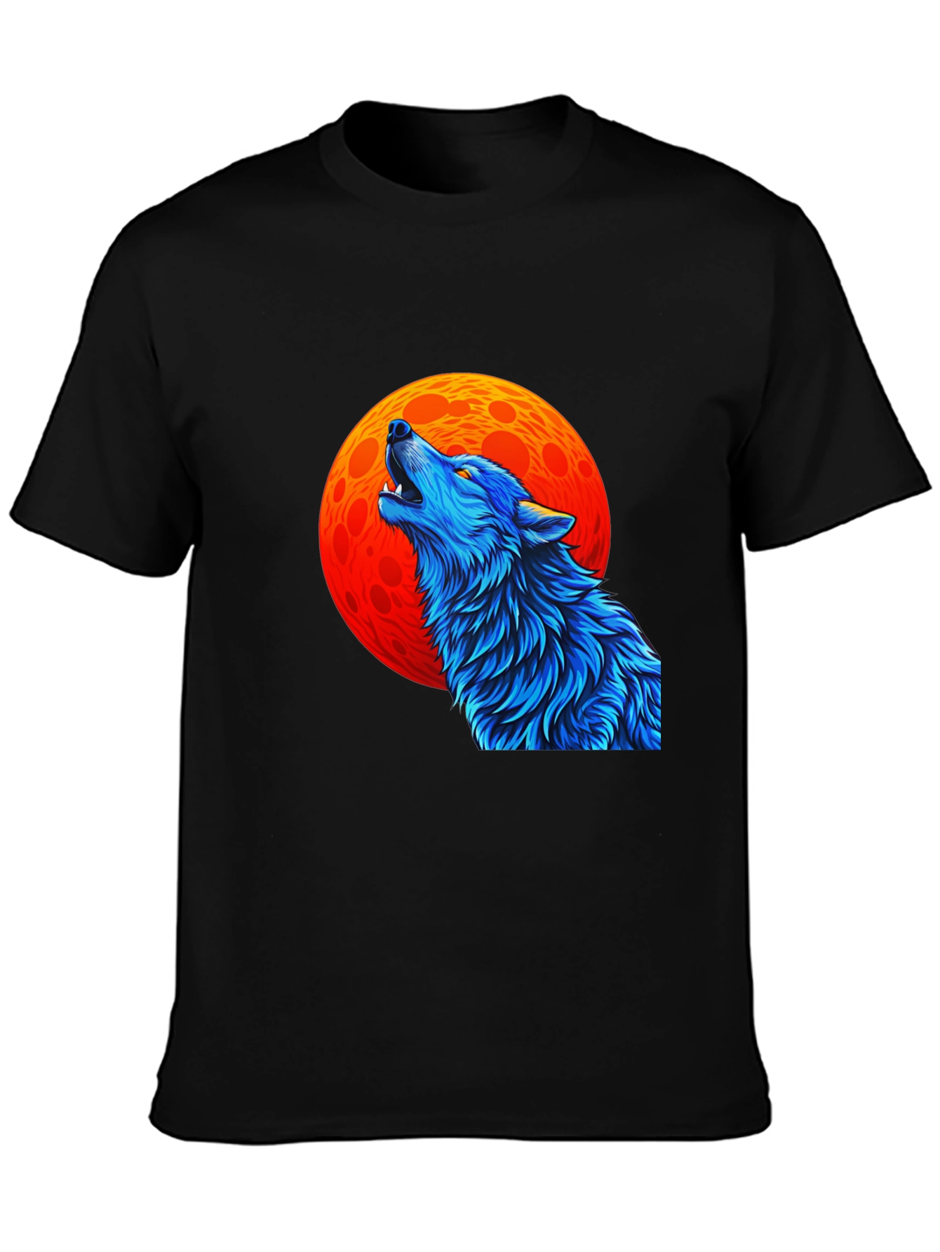 Wolf Howling at Moon Graphic Black T-Shirt