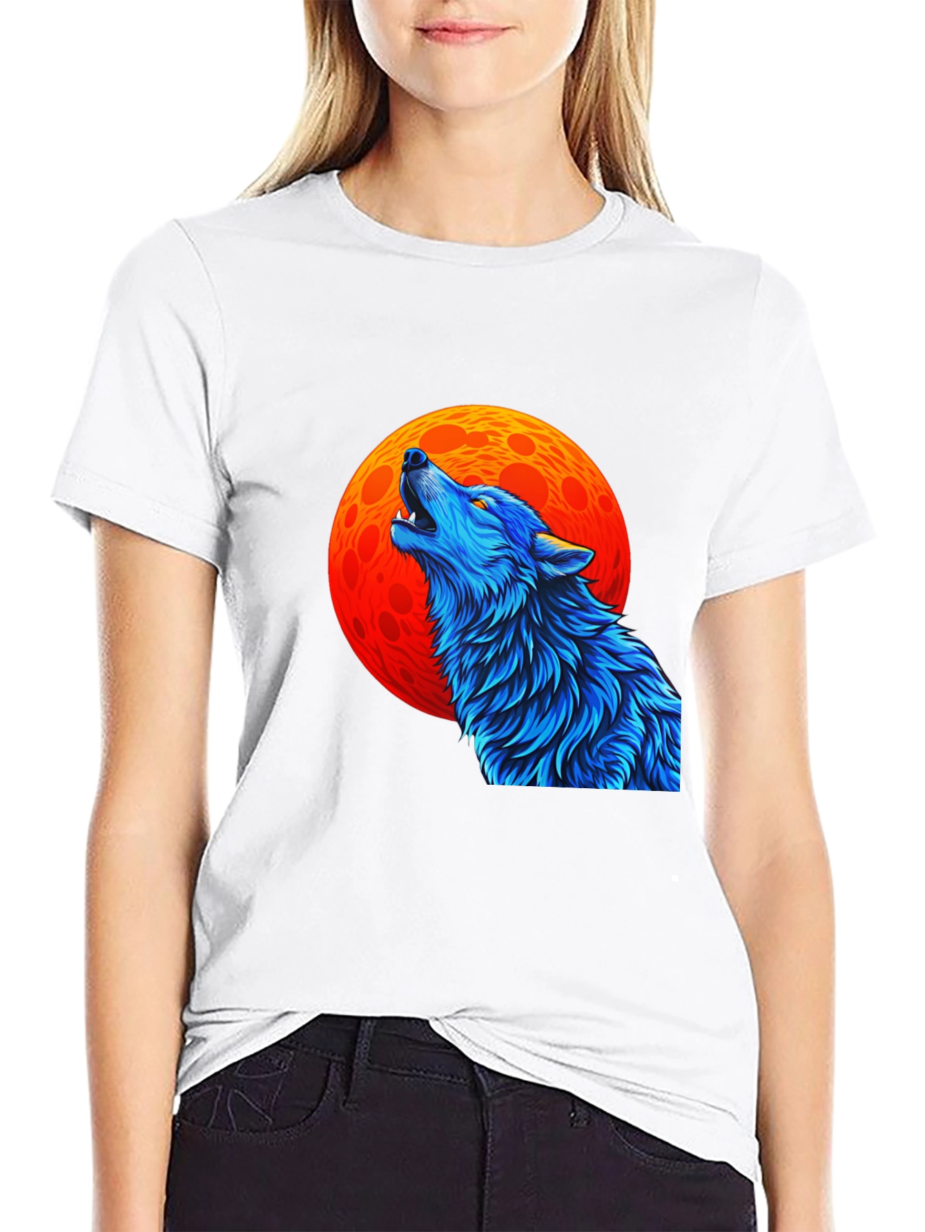 Wolf Howling at Moon Graphic Black T-Shirt