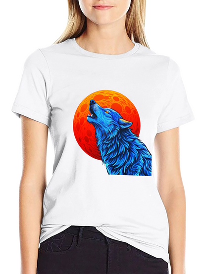 Wolf Howling at Moon Graphic Black T-Shirt