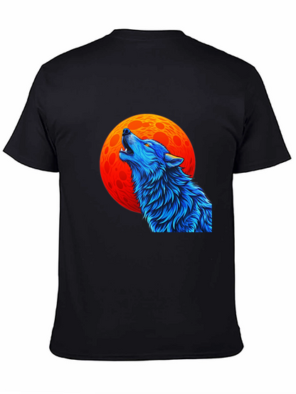 Wolf Howling at Moon Graphic Black T-Shirt