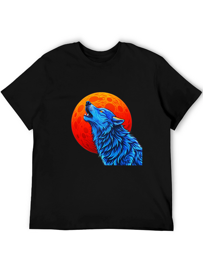 Wolf Howling at Moon Graphic Black T-Shirt