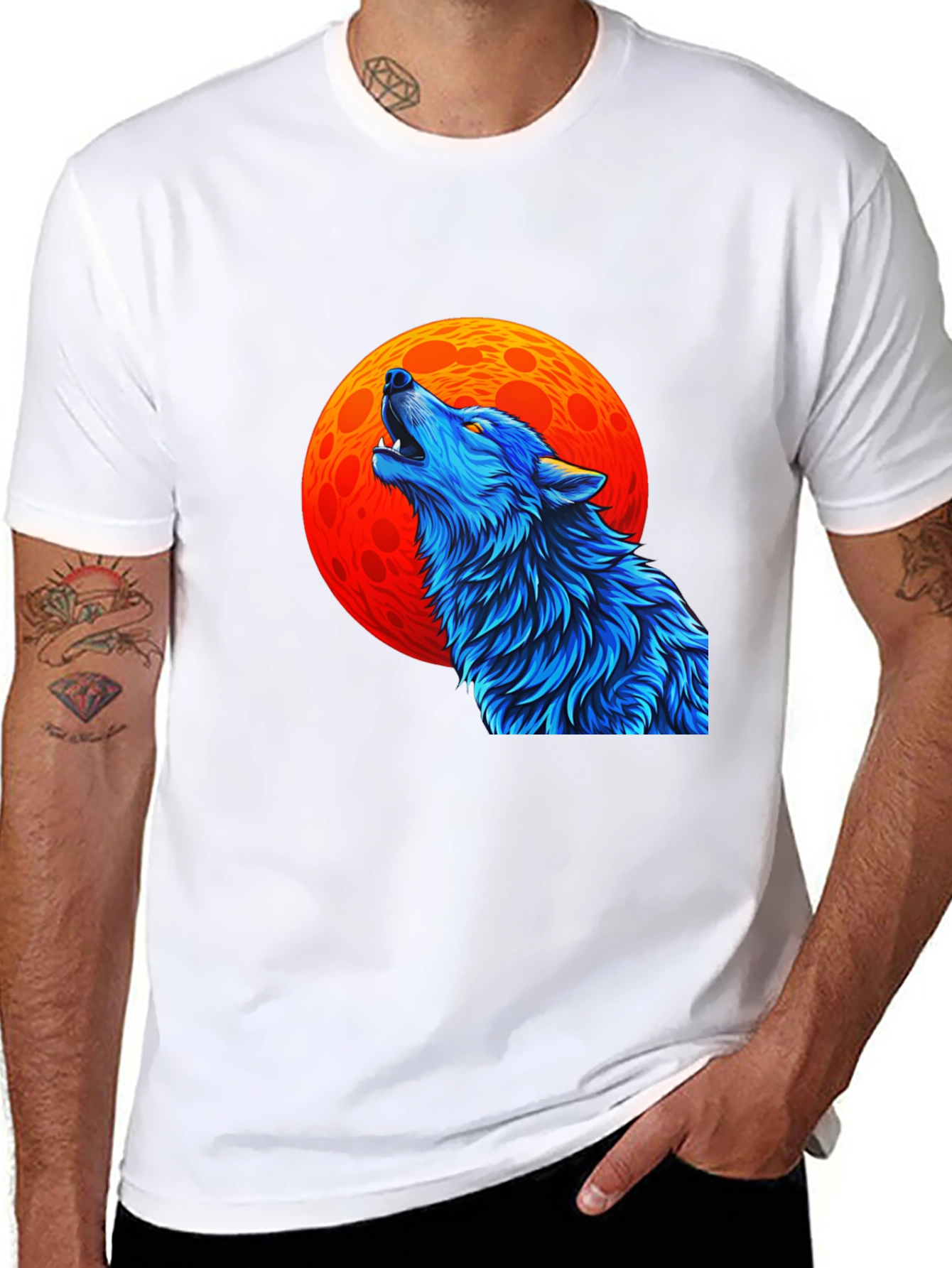 Wolf Howling at Moon Graphic Black T-Shirt