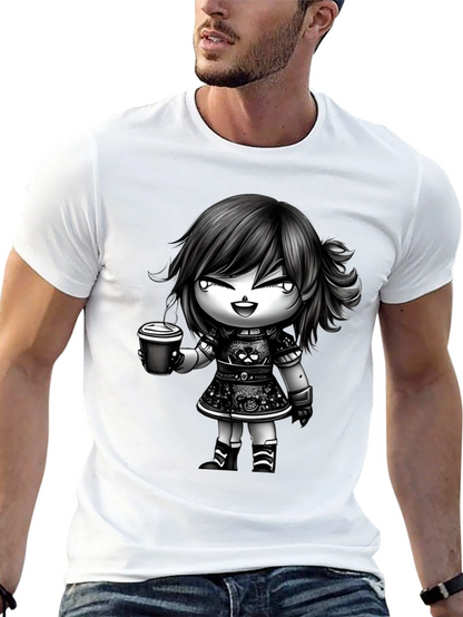 Anime Girl Coffee T-Shirt - Stylish Graphic Tee