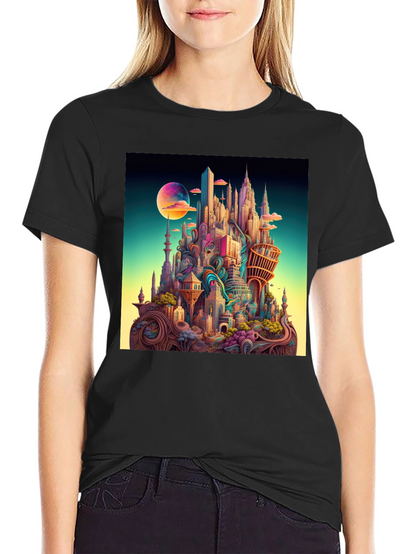 Surreal Cityscape Black T-Shirt