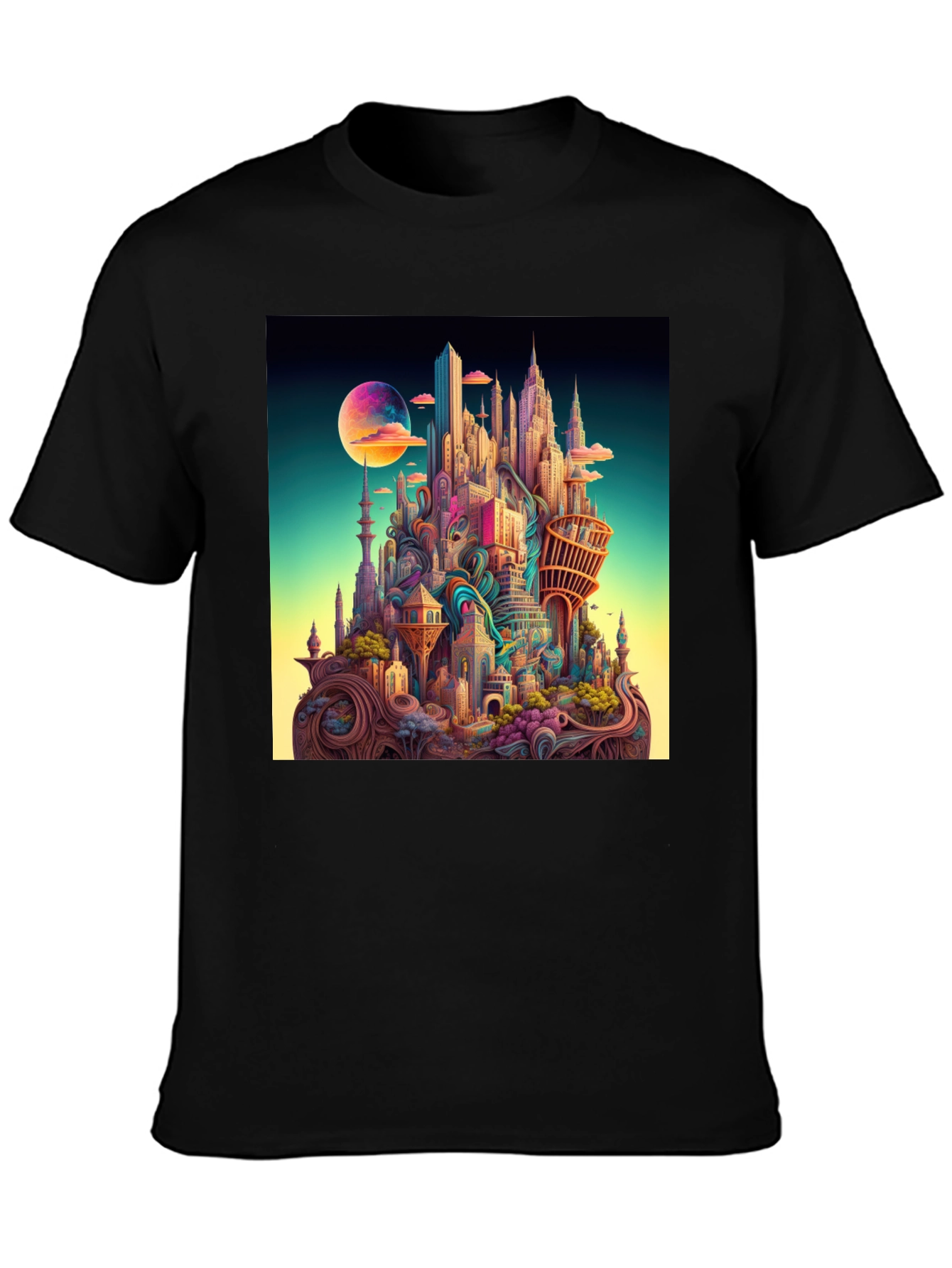 Surreal Cityscape Black T-Shirt