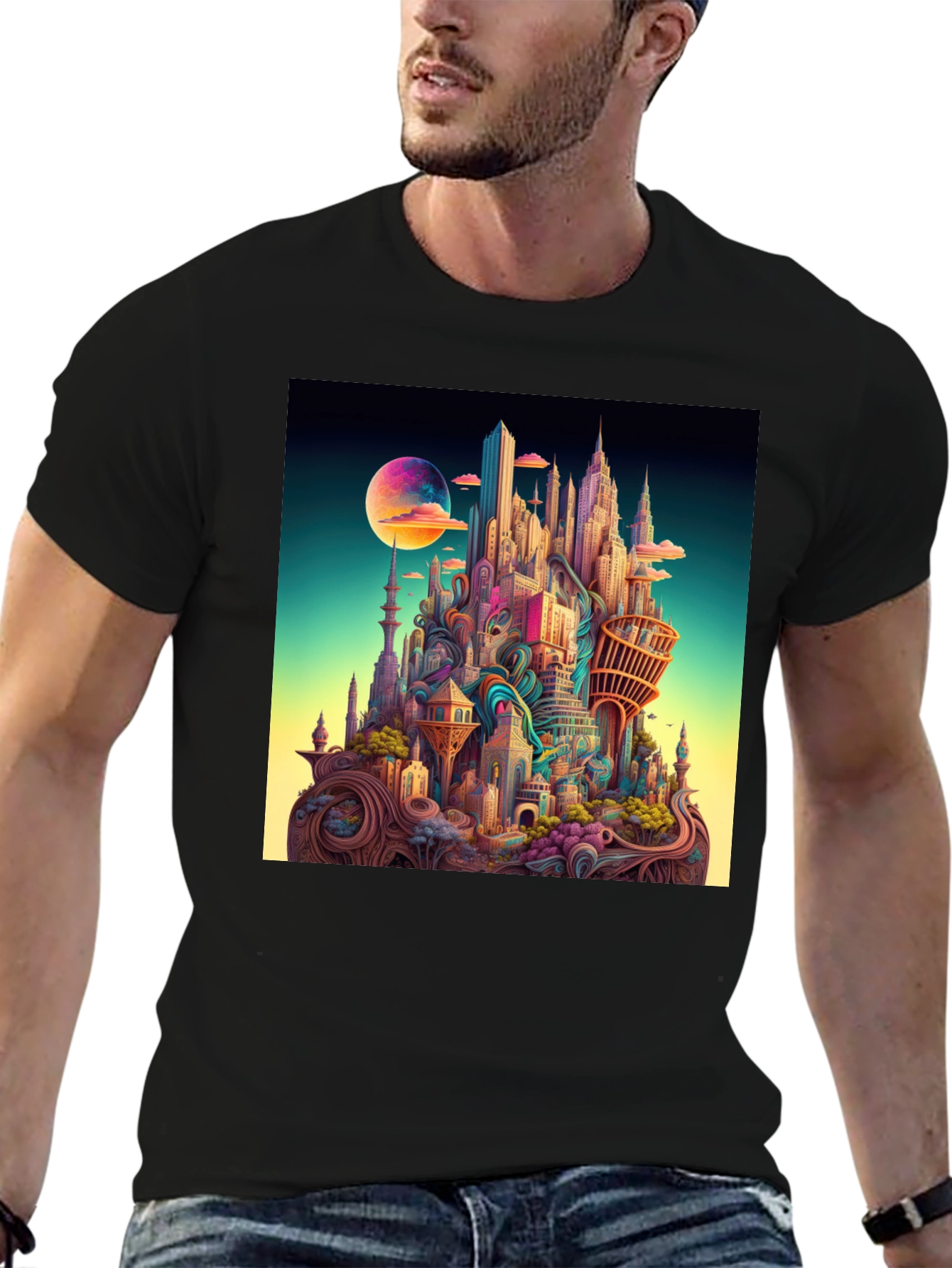 Surreal Cityscape Black T-Shirt