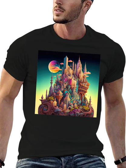 Surreal Cityscape Black T-Shirt