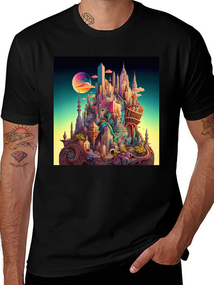Surreal Cityscape Black T-Shirt