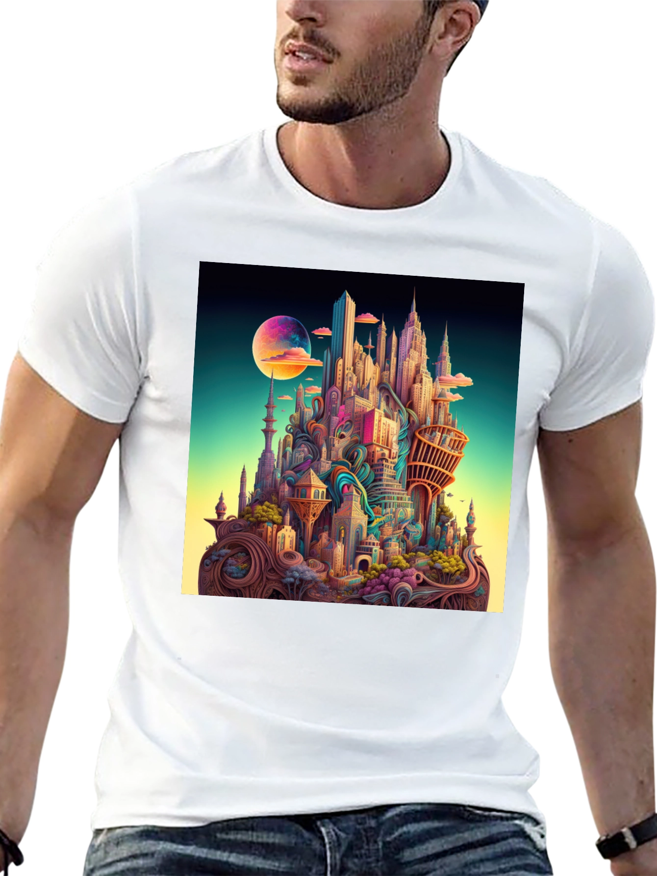Surreal Cityscape Black T-Shirt