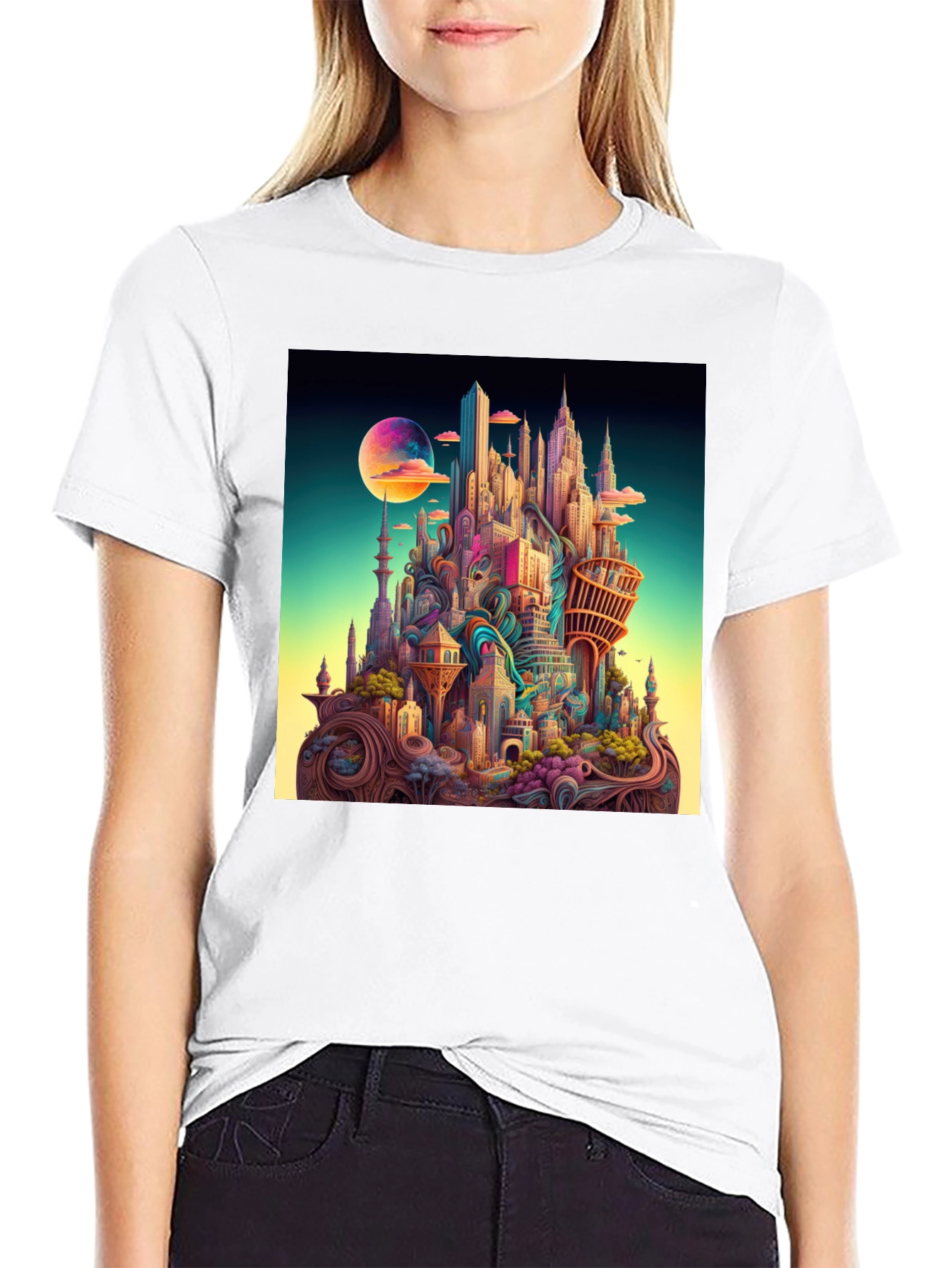 Surreal Cityscape Black T-Shirt