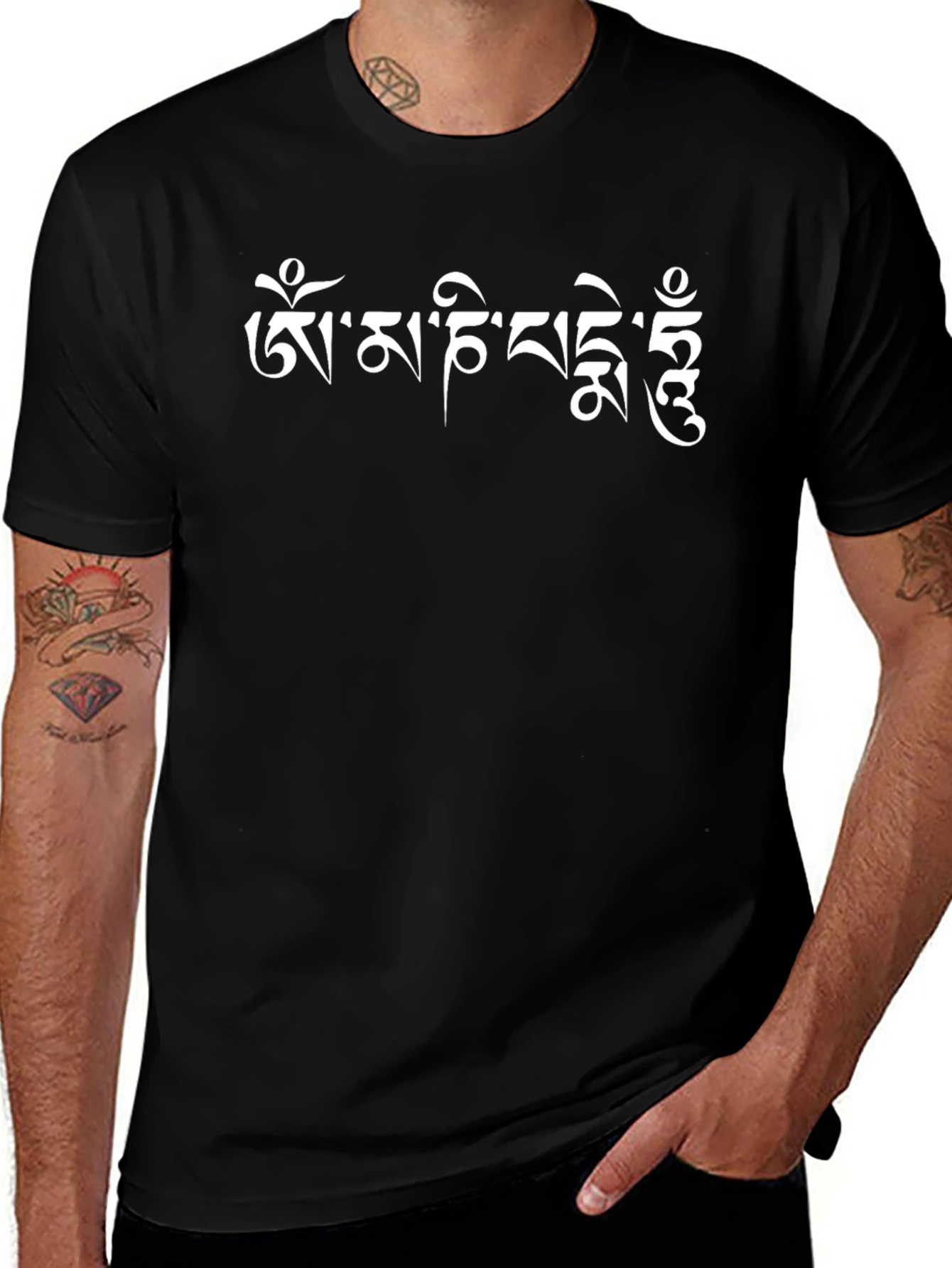 Tibetan Script Graphic Tee - Black Cotton T-Shirt