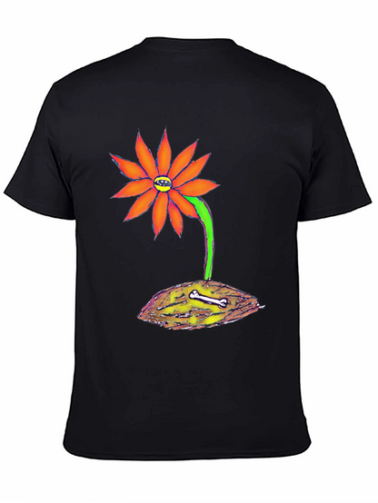 Unique Graphic Tee - Orange Flower with Bone