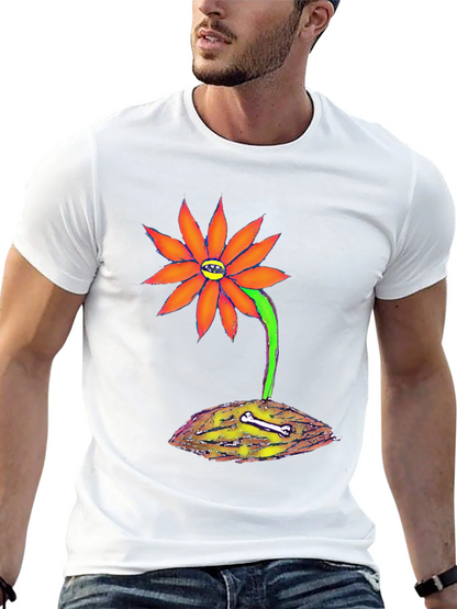 Unique Graphic Tee - Orange Flower with Bone