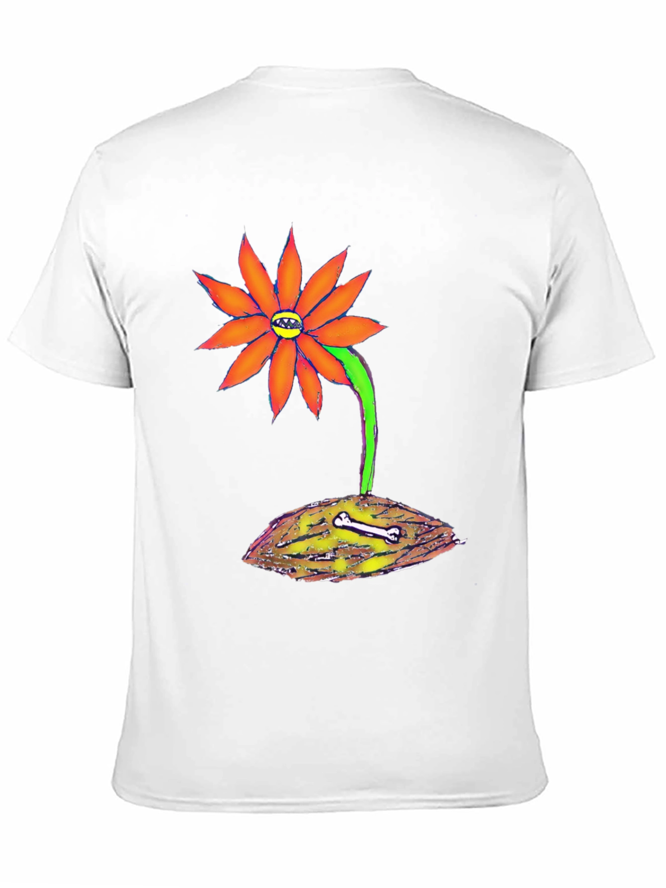 Unique Graphic Tee - Orange Flower with Bone