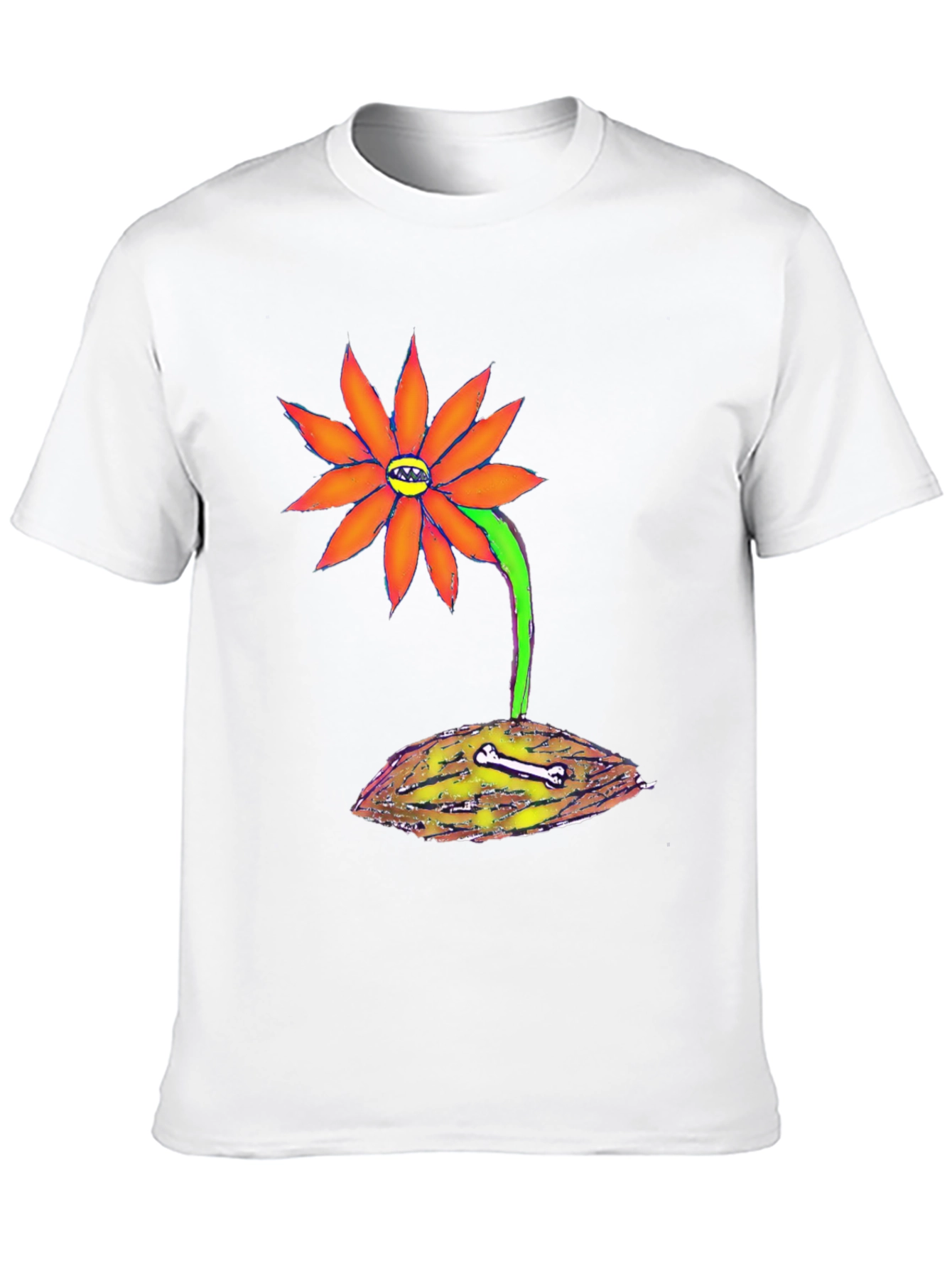Unique Graphic Tee - Orange Flower with Bone