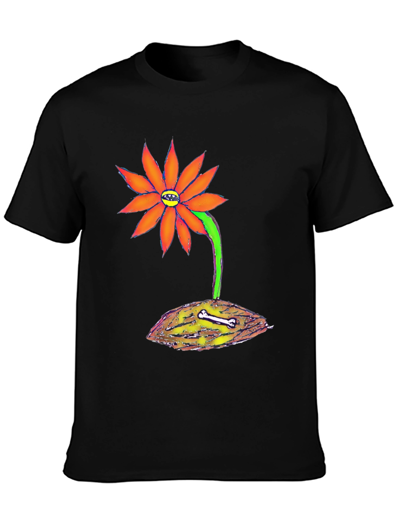 Unique Graphic Tee - Orange Flower with Bone