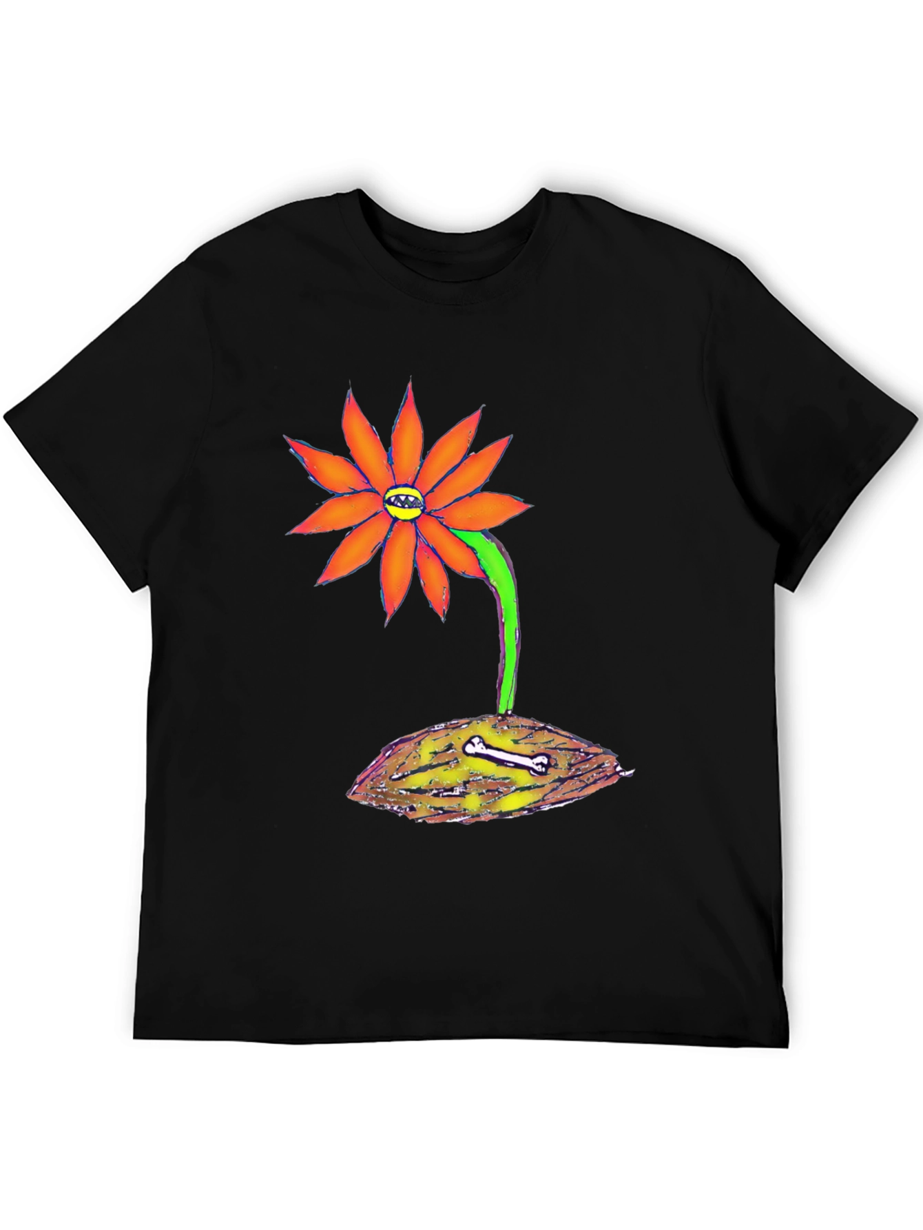 Unique Graphic Tee - Orange Flower with Bone