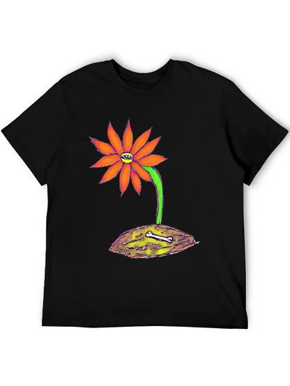 Unique Graphic Tee - Orange Flower with Bone