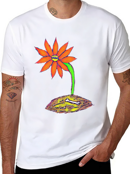 Unique Graphic Tee - Orange Flower with Bone