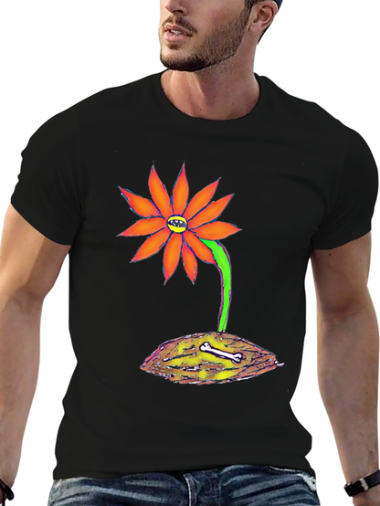 Unique Graphic Tee - Orange Flower with Bone