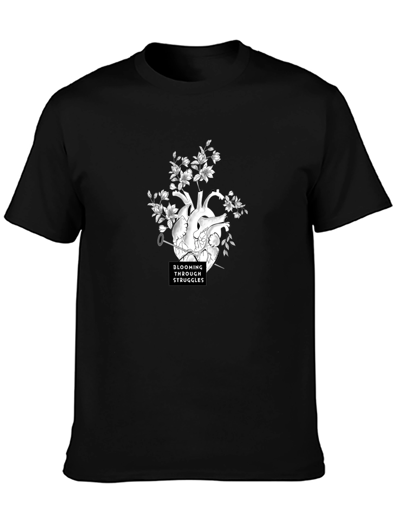 Blooming Through Struggles Graphic Tee - Black