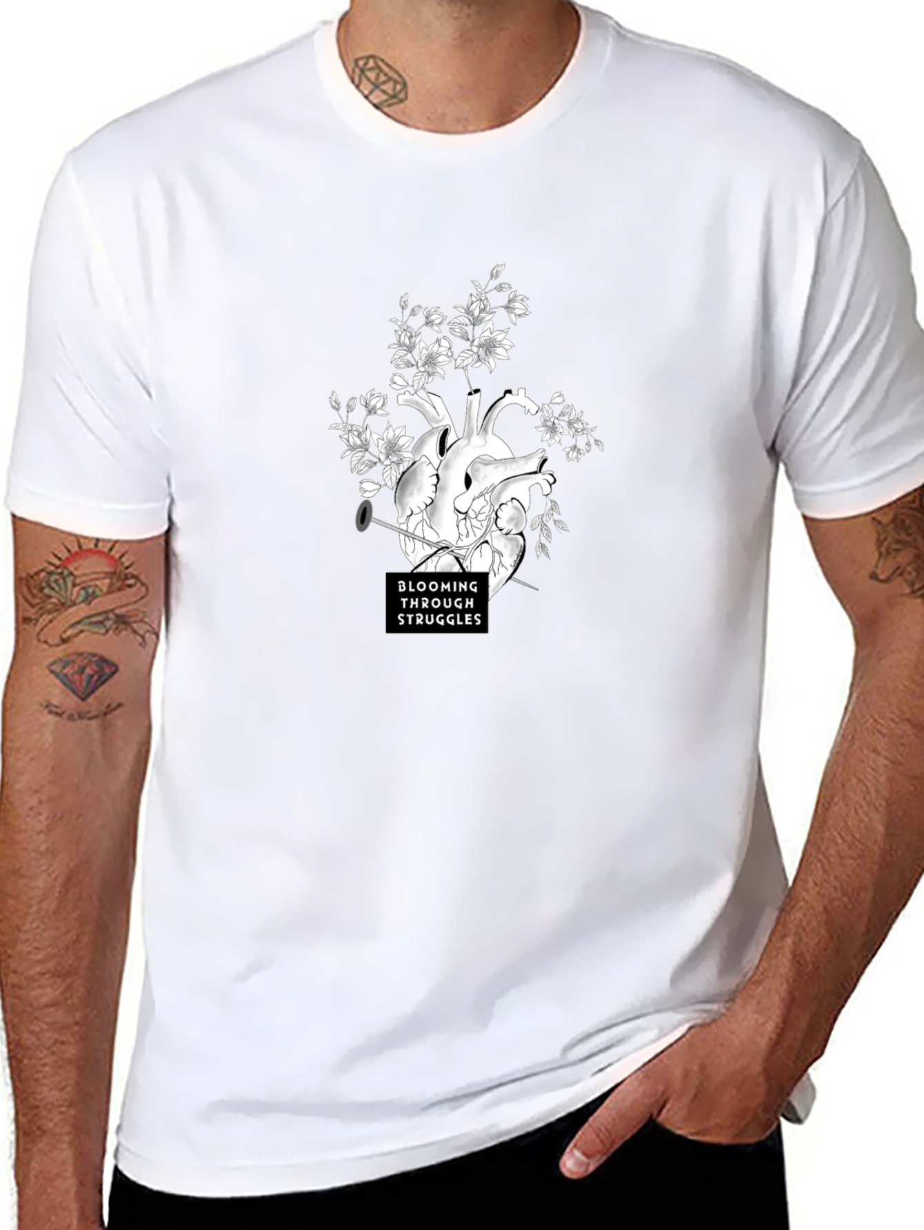 Blooming Through Struggles Graphic Tee - Black