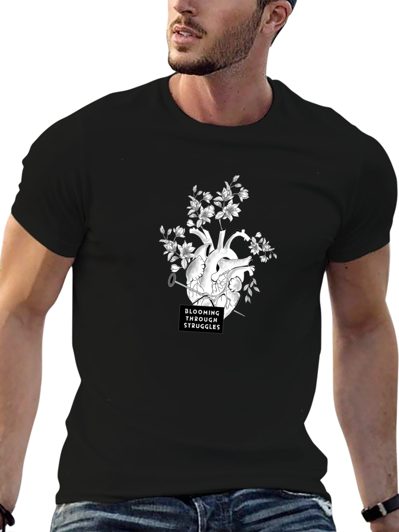 Blooming Through Struggles Graphic Tee - Black
